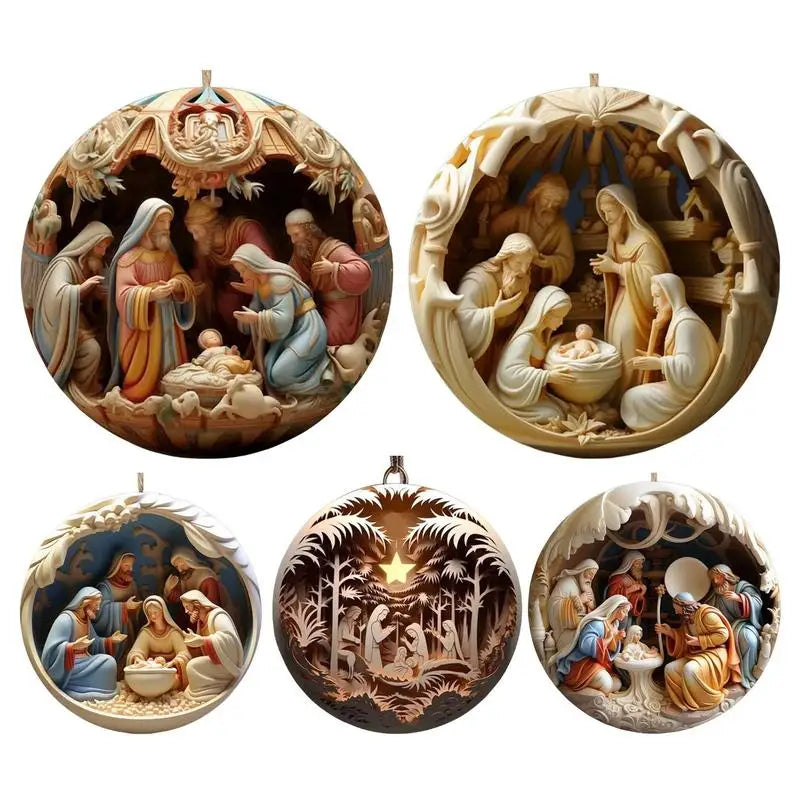 Nativity Christmas Tree Ornaments – Jesus Christ Hanging Pendants (5-Pack)