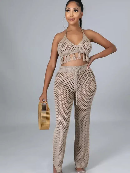 Crochet Beach Wear Set camel / S