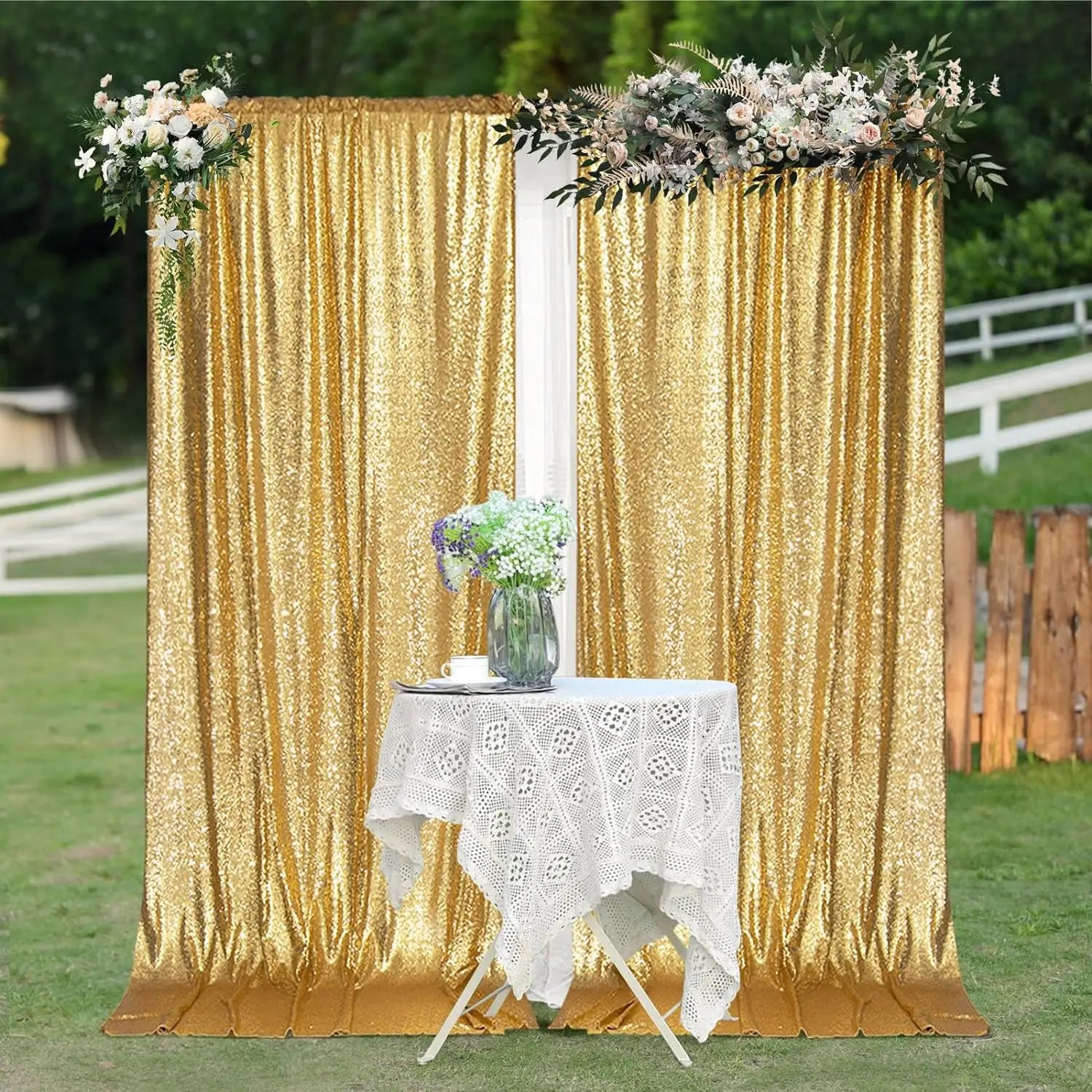 Gold Sequin Backdrop Curtains 4-Pack – 2×8FT Glitter Panels for Events