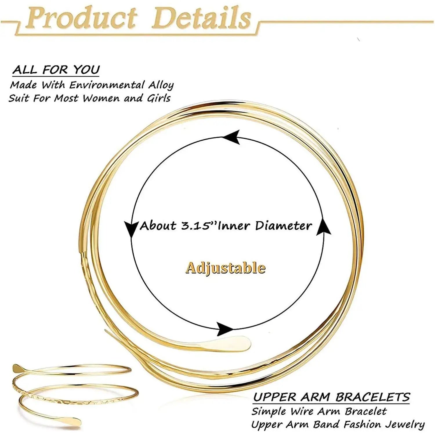 3 Pieces Upper Arm Bracelet – Coil Filigree Swirl Leaf Armband Cuff