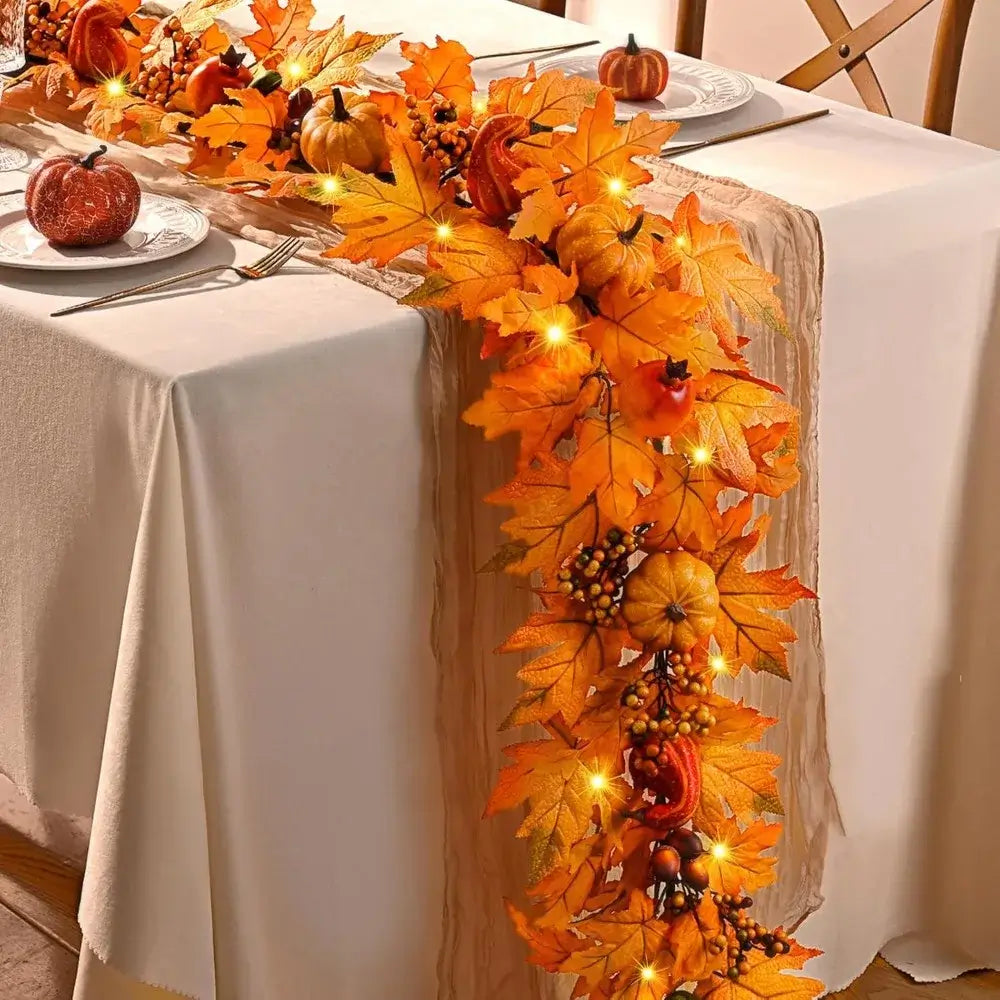 6FT Lighted Fall Garland with Pumpkins & Pomegranates
