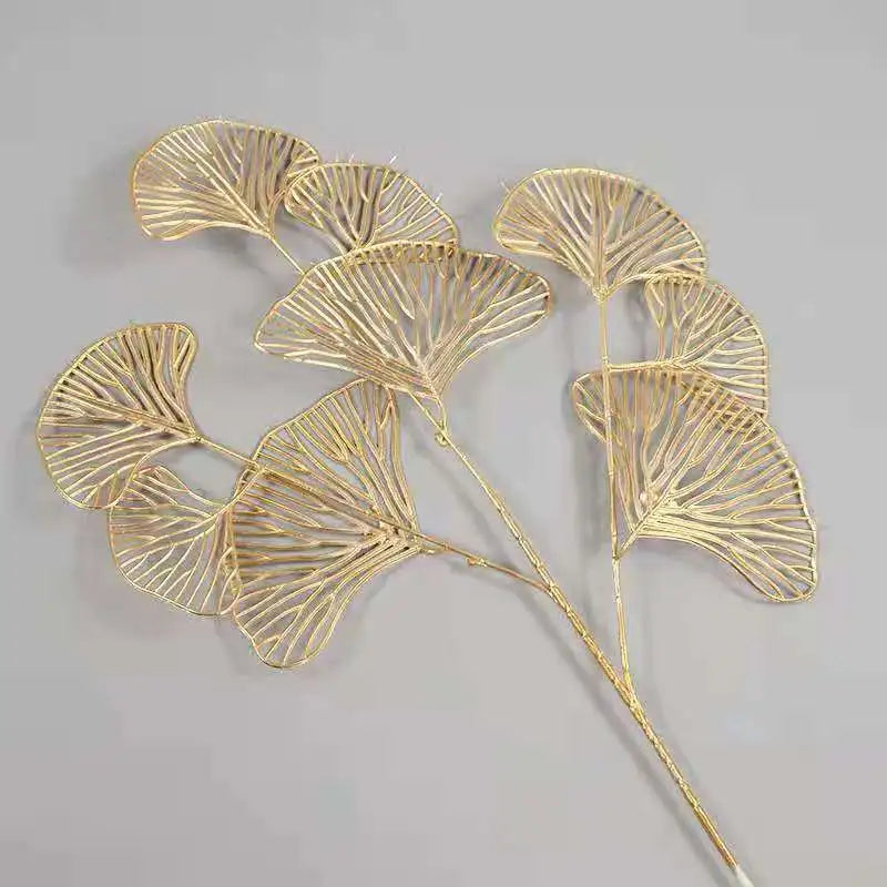 Artificial Gold Ginkgo Eucalyptus Holly Home Decor Crafts