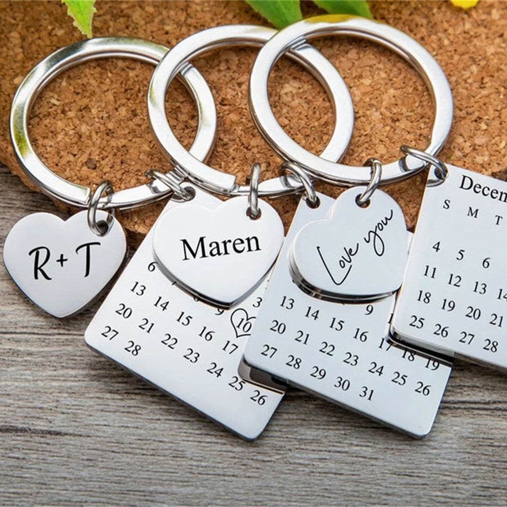 Custom Date Keychain Personalized Name Jewelry Calendar Keyring