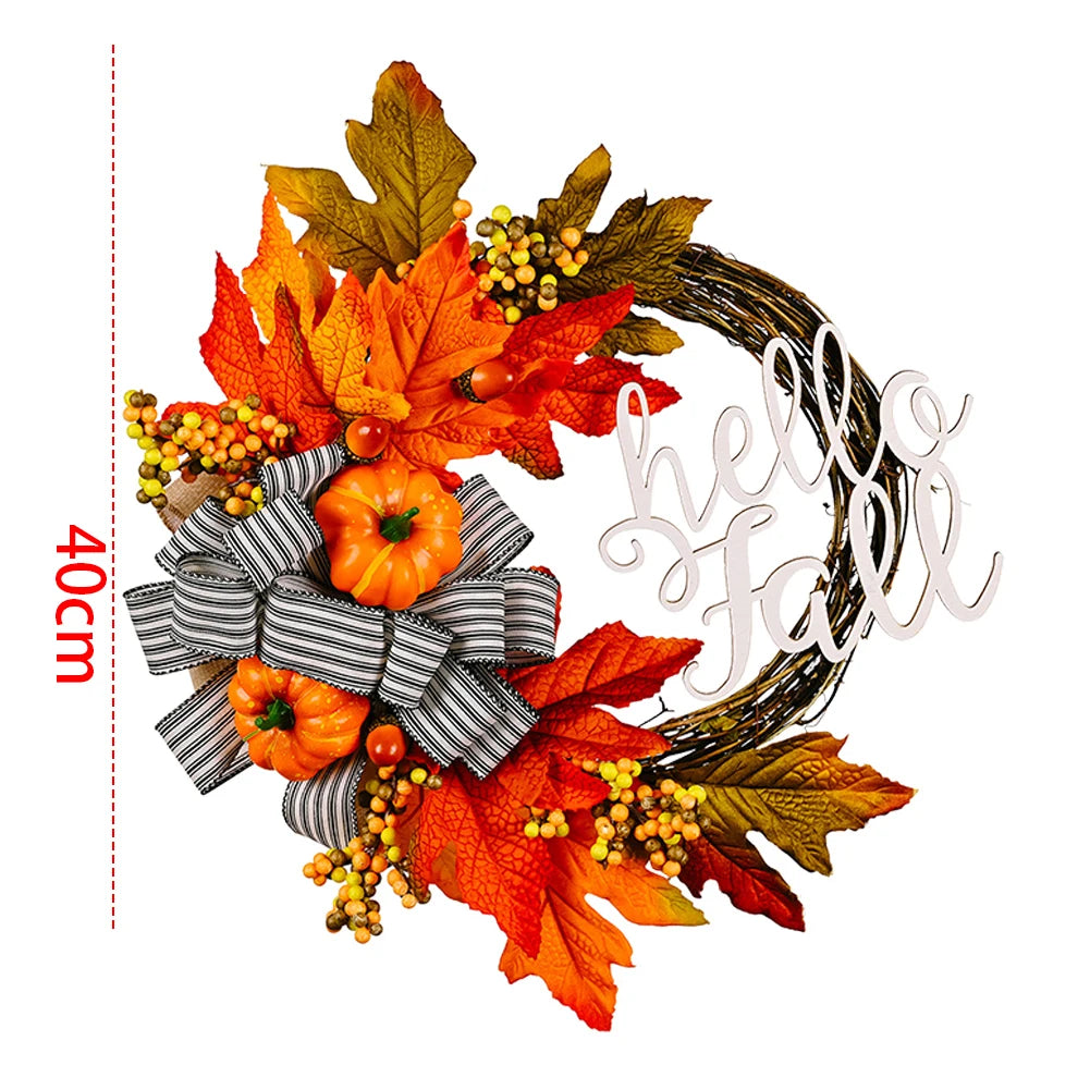 40cm Maple Leaf Pumpkin Wreath Front Door Autumn Wreath for Thanksgiving Harvest Party Decor