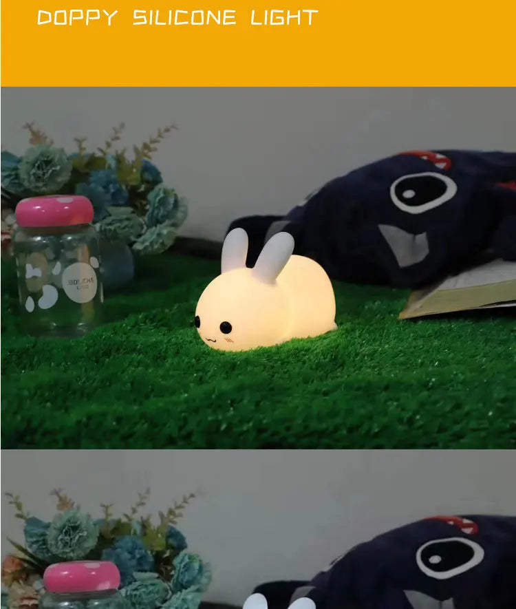 Cute Rabbit Silicone Lamp Timing Bedside Decor Kids Baby nightlight Birthday Gift