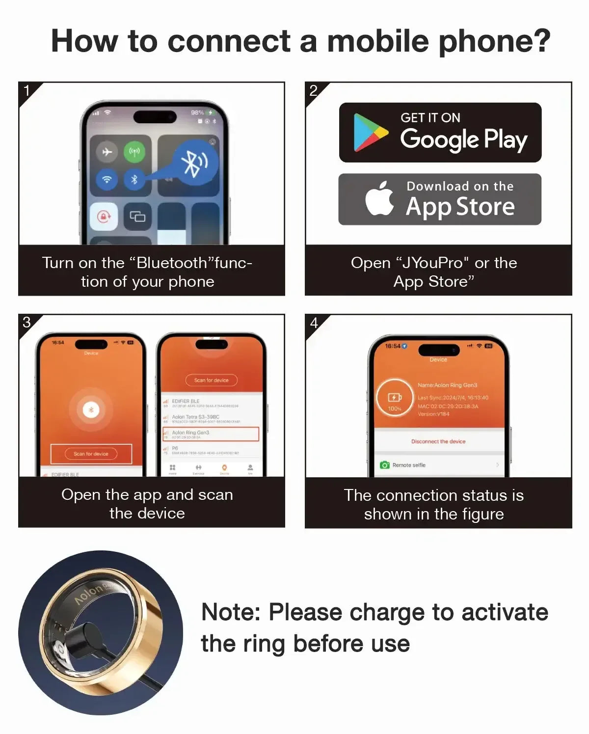 Aolon Gen3 Smart Ring Men Women Military Grade Titanium Steel Shell Waterproof Multi-sport Modes black / United States / 8