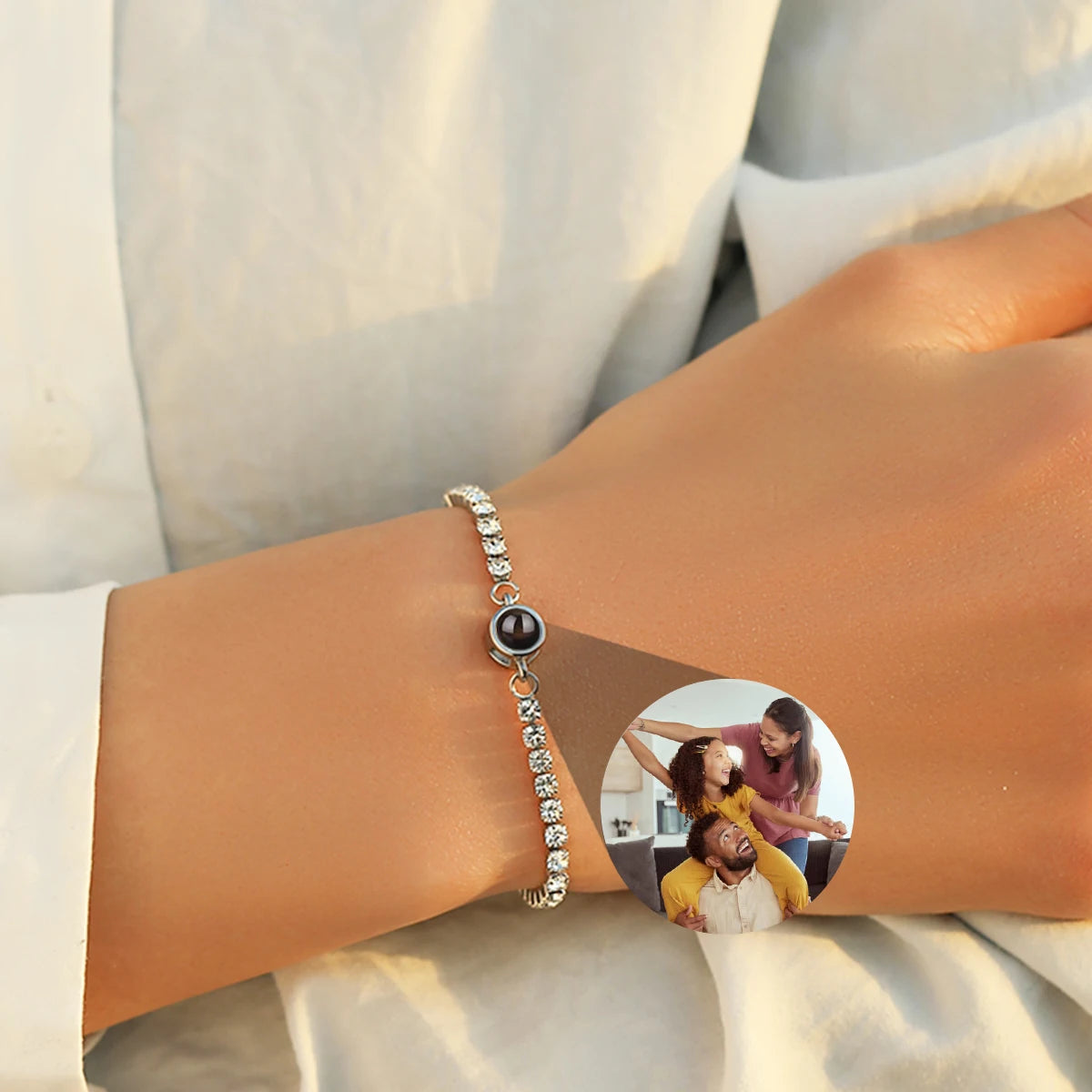 Custom Projection Photo Bracelet – personalized Zircon Chain Memory Jewelry for Women & Men