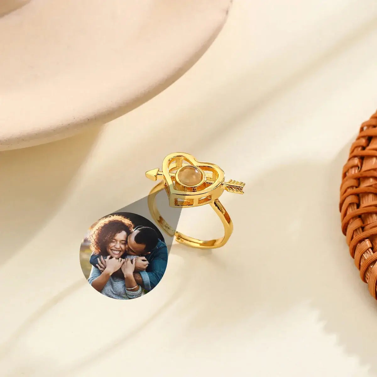 Shopminx Custom Photo Projection Heart Ring Personalized Couple Silver / United States / resizable