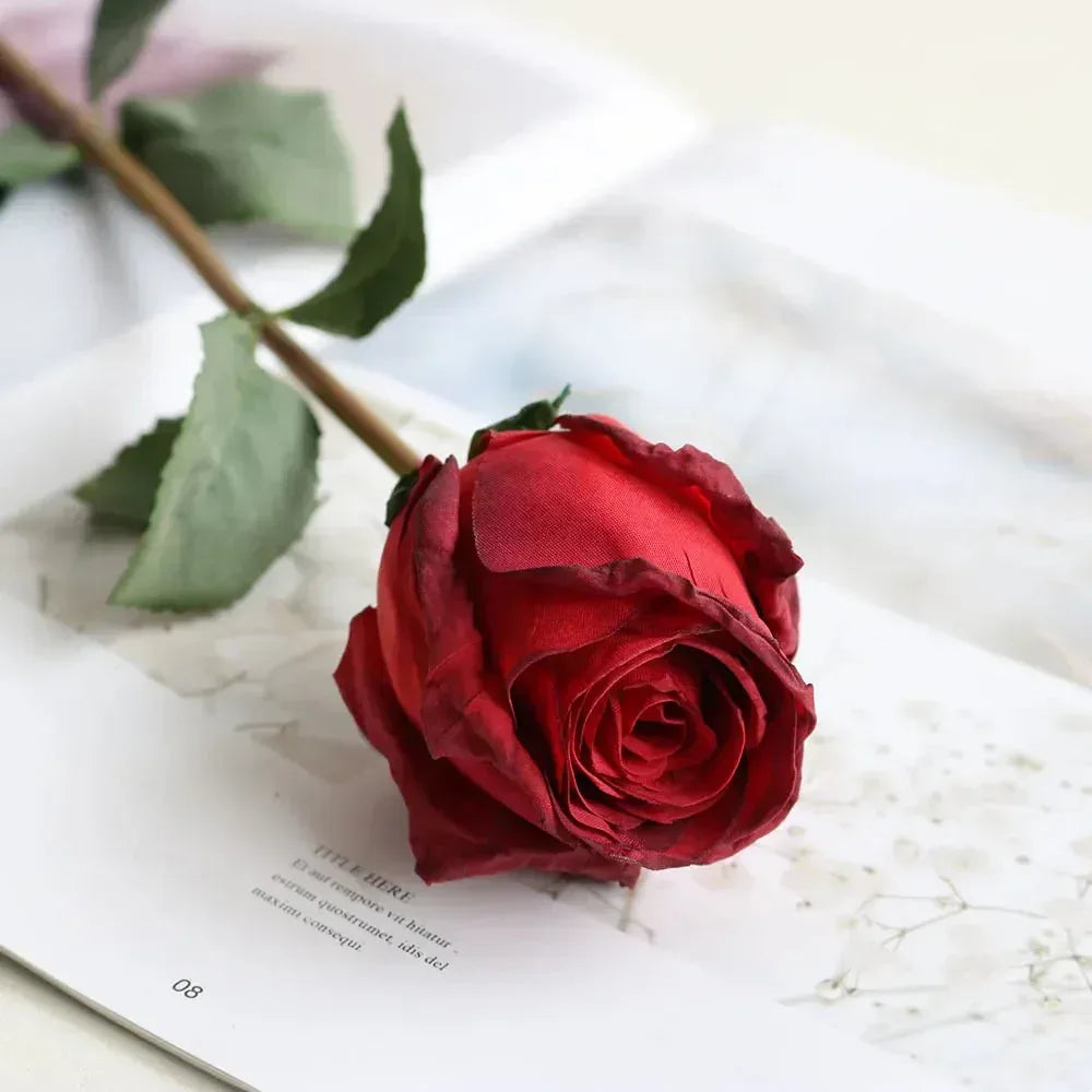 Artificial Burnt Edge Rose Buds Wedding Milky white / 1pcs