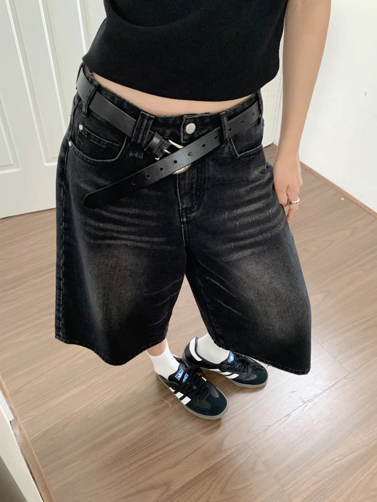 Baggy Denim Shorts Wide Leg