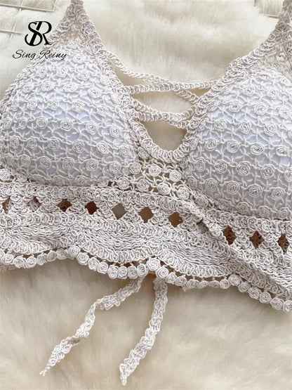 Knitted Two-Piece Beachwear Set apricot / One Size