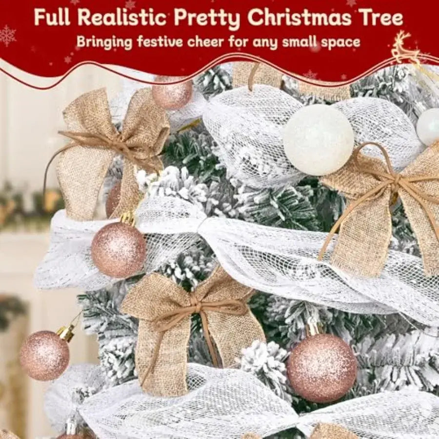 3FT Flocked Mini Christmas Tree with LED Lights & DIY Ornaments