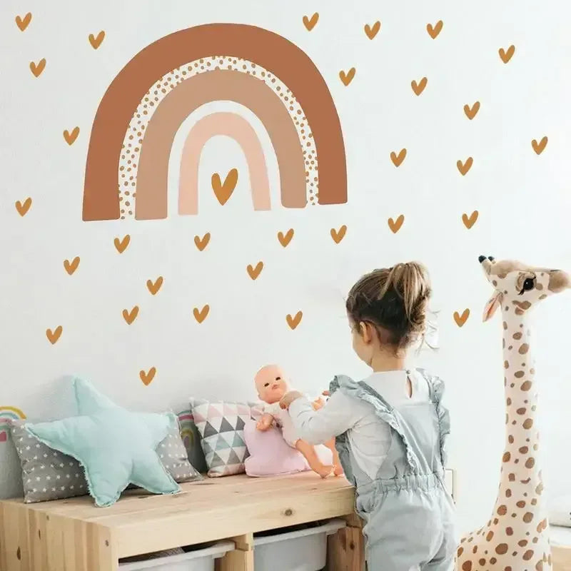 Love Heart Rainbow Wall Stickers – Boho PVC Decals for Kids Room 02 / United States