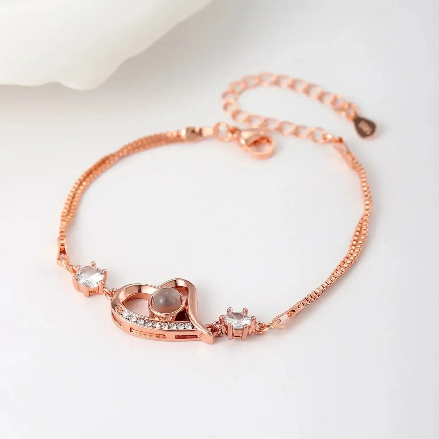 Custom Photo Projection Bracelet 925 Silver Picture Inside 925 silver / Rose Gold / United States
