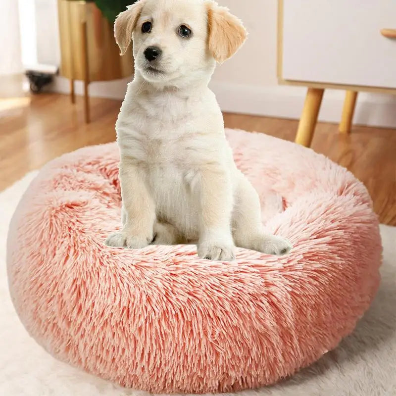 Round Dog Bed House Dog Mat Long Plush Cats Nest USB Heating Dog Basket Pet Cushion Soft Sleeping Pets Winter Warmth Supplies