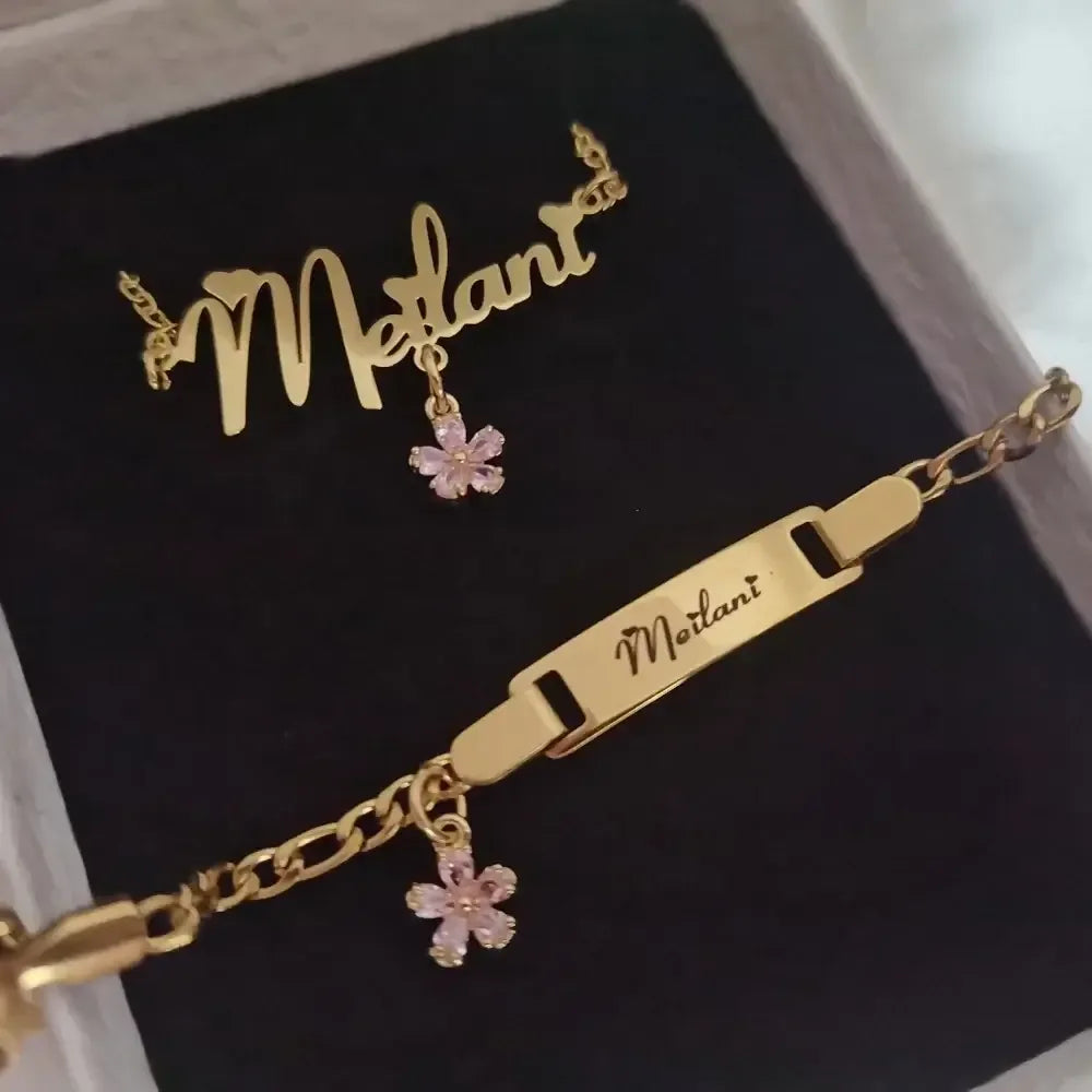 Custom Name Jewelry Set – Personalized Kids Necklace & Bracelet Gift White / 35cm / Set|United States