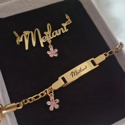 Custom Name Jewelry Set – Personalized Kids Necklace & Bracelet Gift White / 35cm / Set|United States