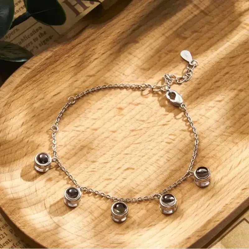Custom Multi-Photo Projection Bracelet Personalized Gift for Women 6 Photo / Rose Beads / 16CM