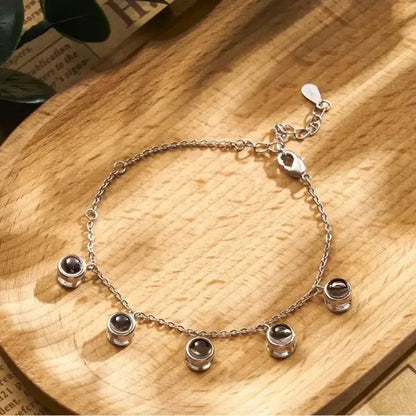 Custom Multi-Photo Projection Bracelet Personalized Gift for Women 6 Photo / Rose Beads / 16CM