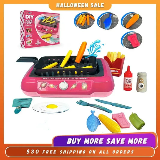 Color Changing Kids Food Fryer Pretend Play Set – Interactive Gourmet Cooking Toy for Boys & Girls Pink / United States