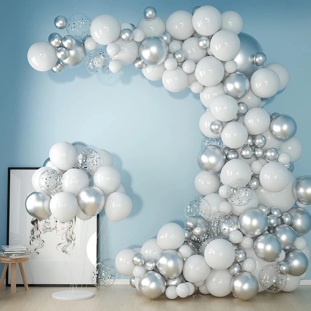 Wedding Balloon Garland Arch Kit White Gold Confetti Latex Balloons