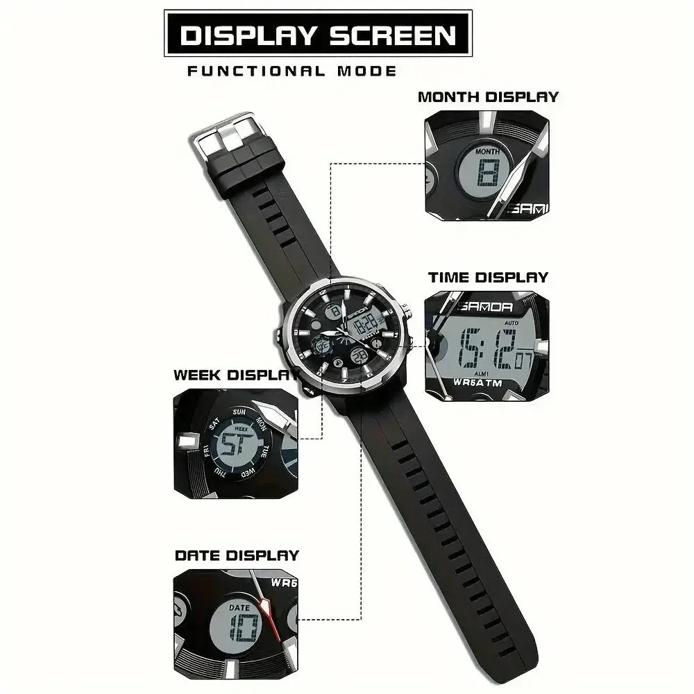 Electronic Round Watch Luminous Dual Display Timing Week Date Alarm Clock Stopwatch Multi Function Watch green / United States