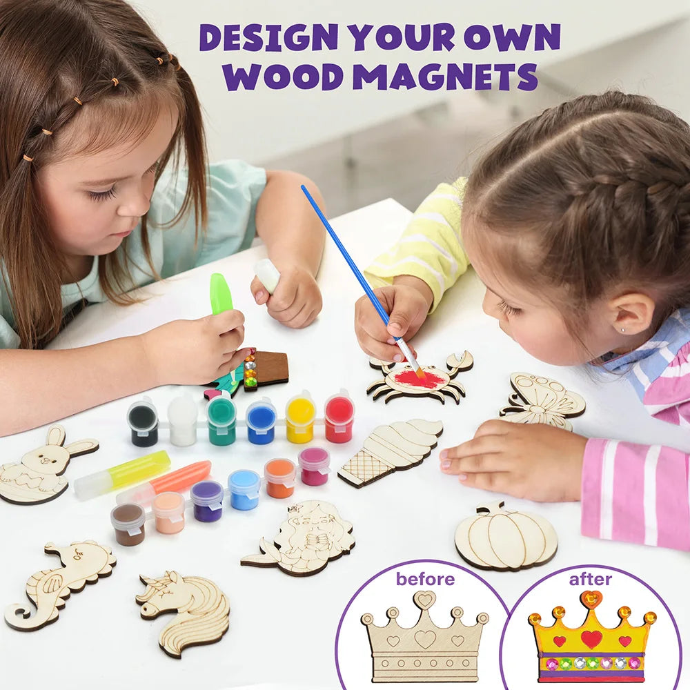 DIY Glow-in-the-Dark Wooden Magnet Craft Kit for Kids