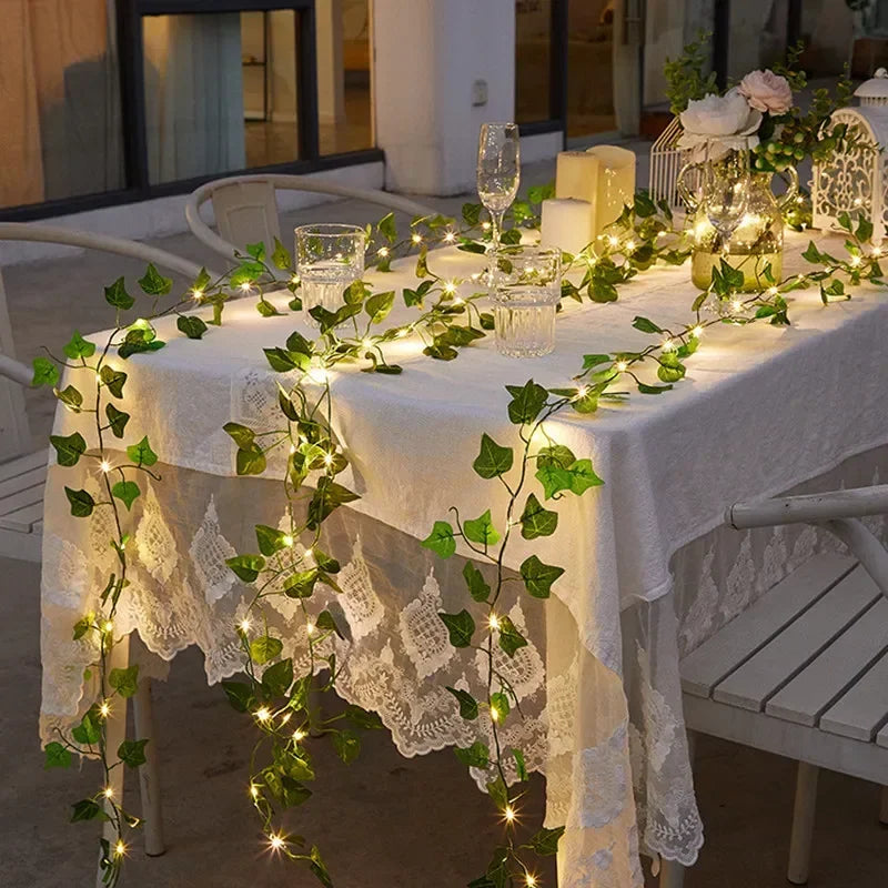 Green Leaf Vine Fairy Lights – Battery LED Garland for Home & Events