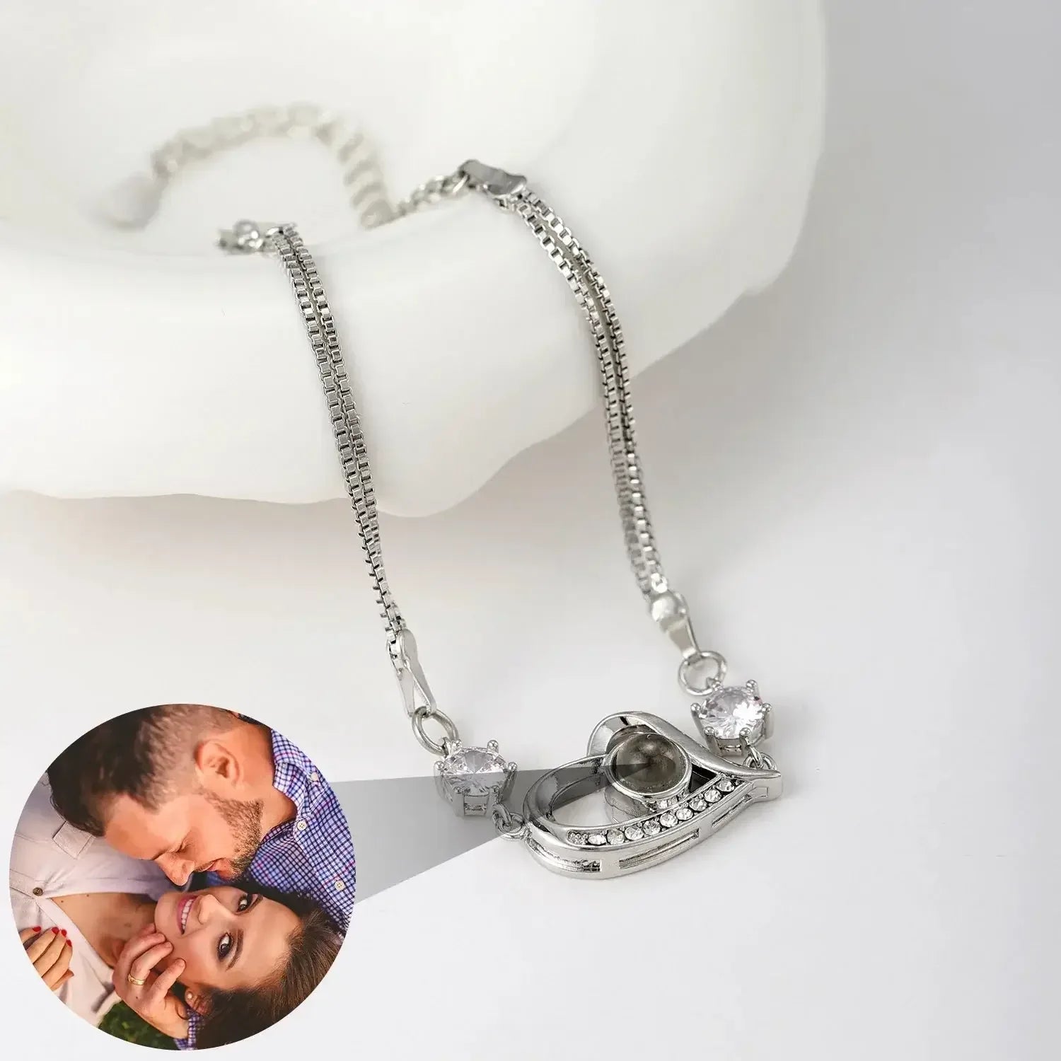 Custom Photo Projection Bracelet 925 Silver Picture Inside 925 silver / Rose Gold / United States