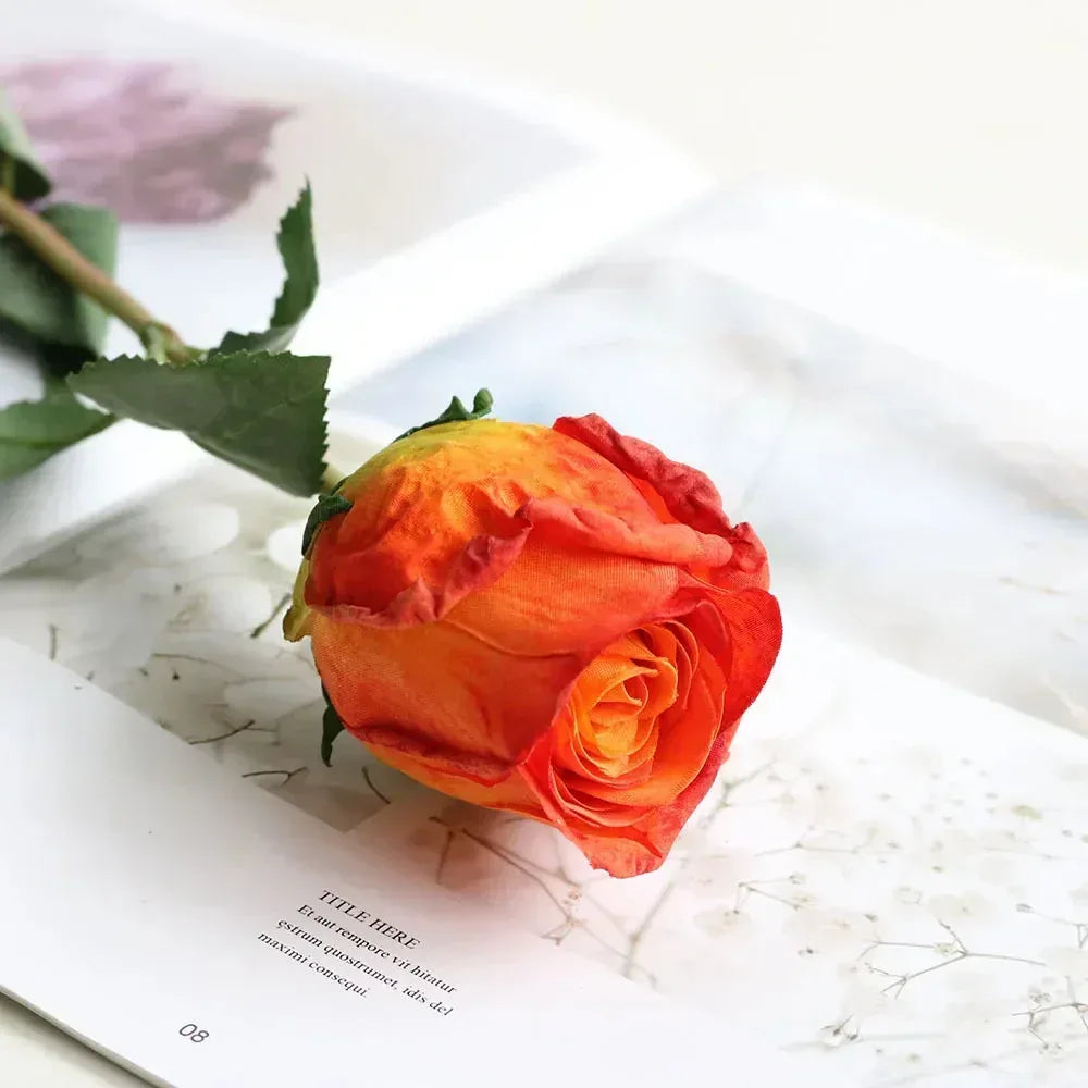 Artificial Burnt Edge Rose Buds Wedding Milky white / 1pcs