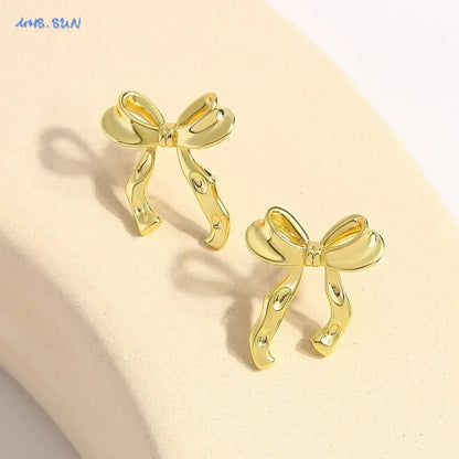 SUN Design Sweet Style Gold Plated Bow Stud Earrings EI11-1