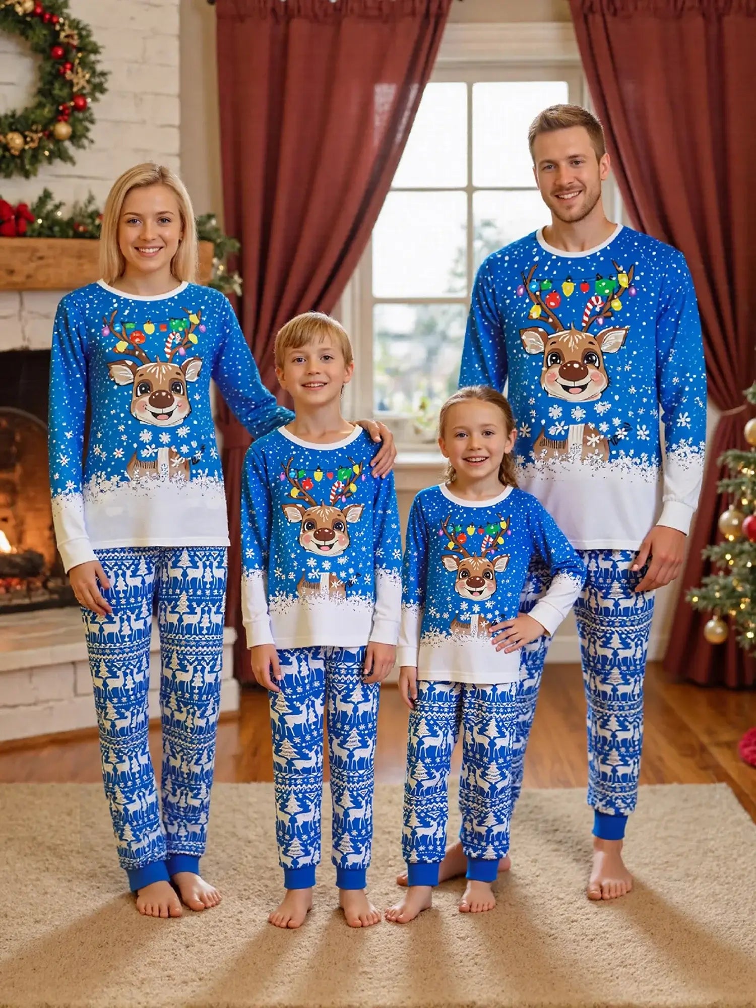 Christmas Family Matching Pajamas Blue / 9-12 Months / United States