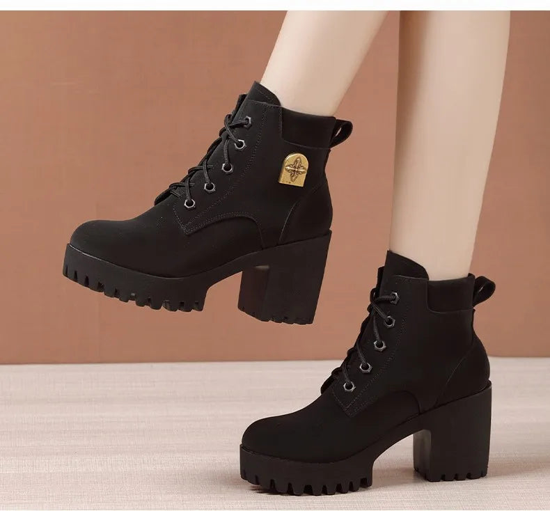 Women's Block High Heels Ankle Boots