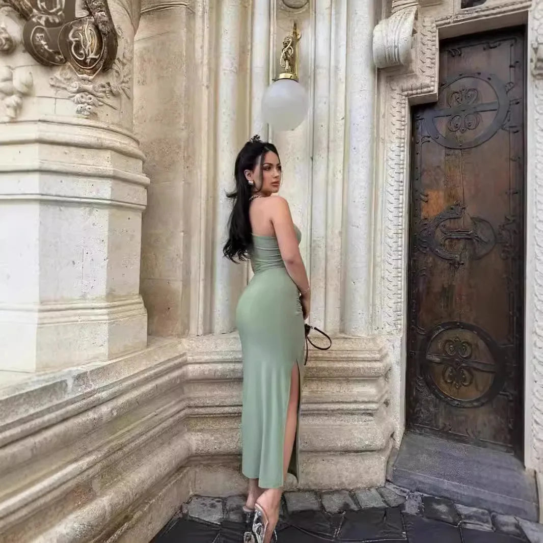 Fashion Sexy Split Sleeveless Backless Slim Maxi Dress