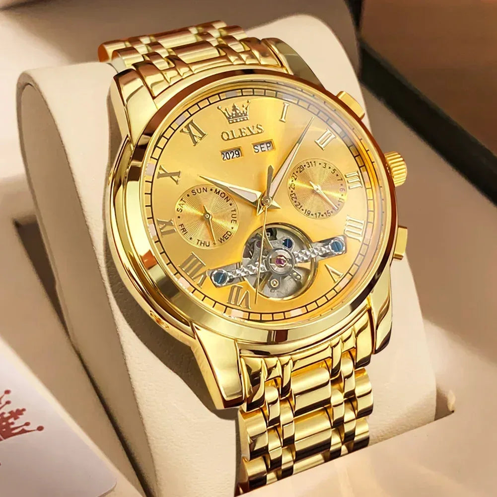 OLEVS Men's Watches Automatic Mechanical Business Wristwatch All gold