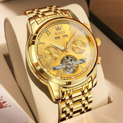 OLEVS Men's Watches Automatic Mechanical Business Wristwatch All gold