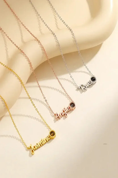 Custom name necklace with photo projection pendant
