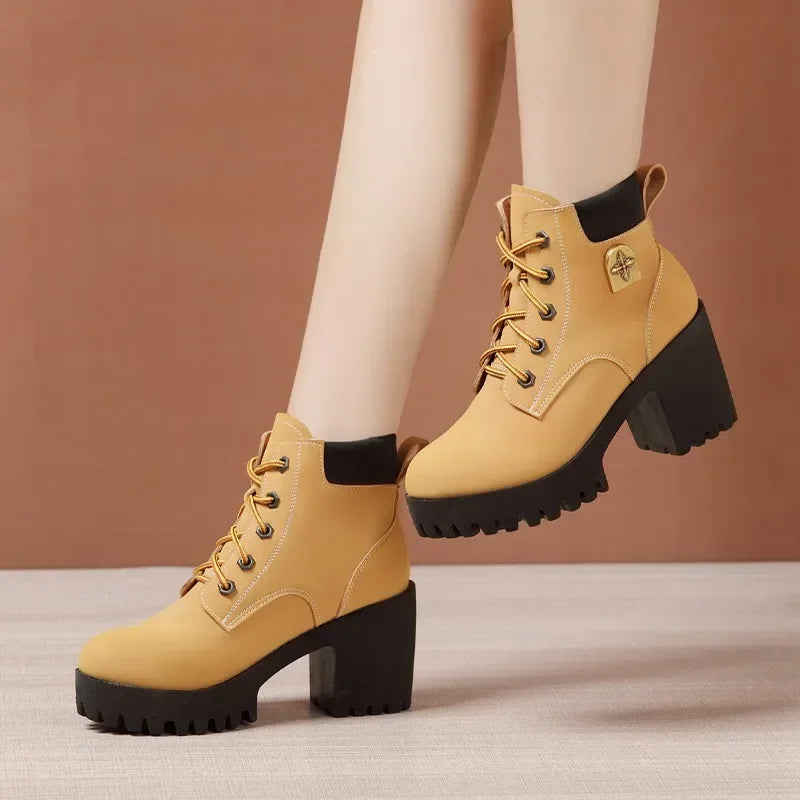 Women's Block High Heels Ankle Boots