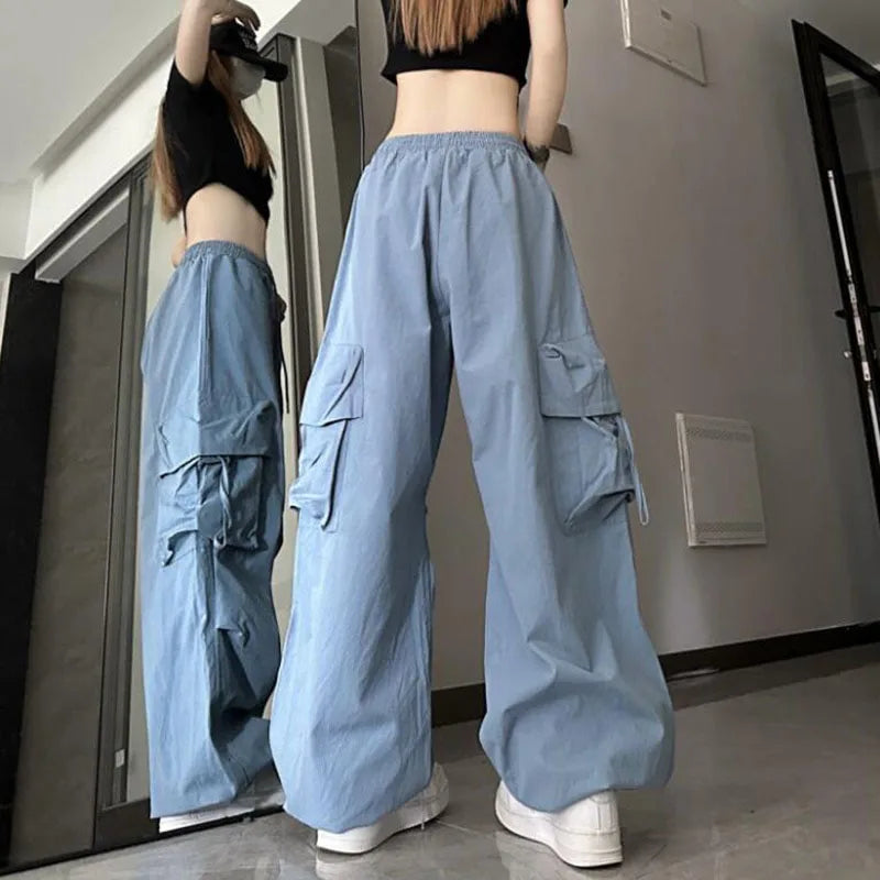 Cargo Pants Women Harajuku Hip Hop Big Pockets Wide Leg Trousers