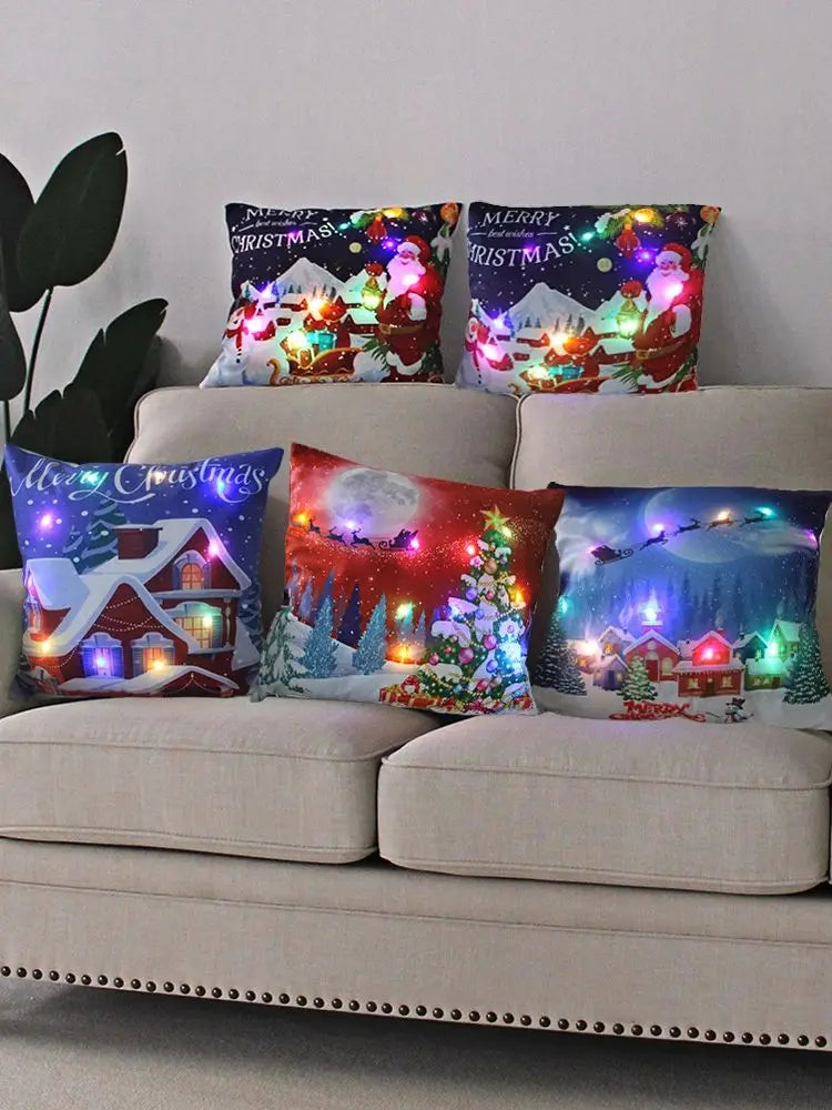 LED Glowing Christmas Pillow Covers