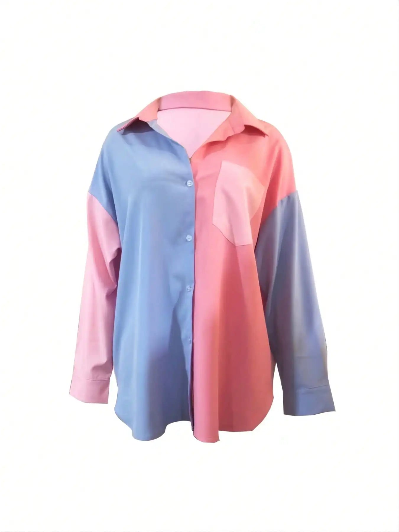 2025 Color Block Oversized Button Shirt