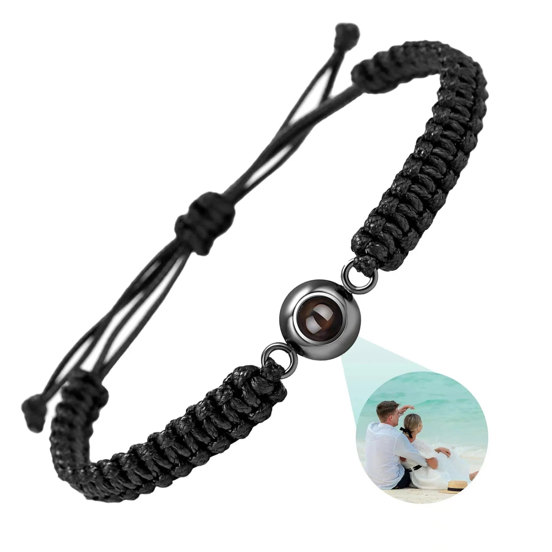 Photo Projection Bracelet – Personalized Heart Charm Woven Rope Chain for Men & Women