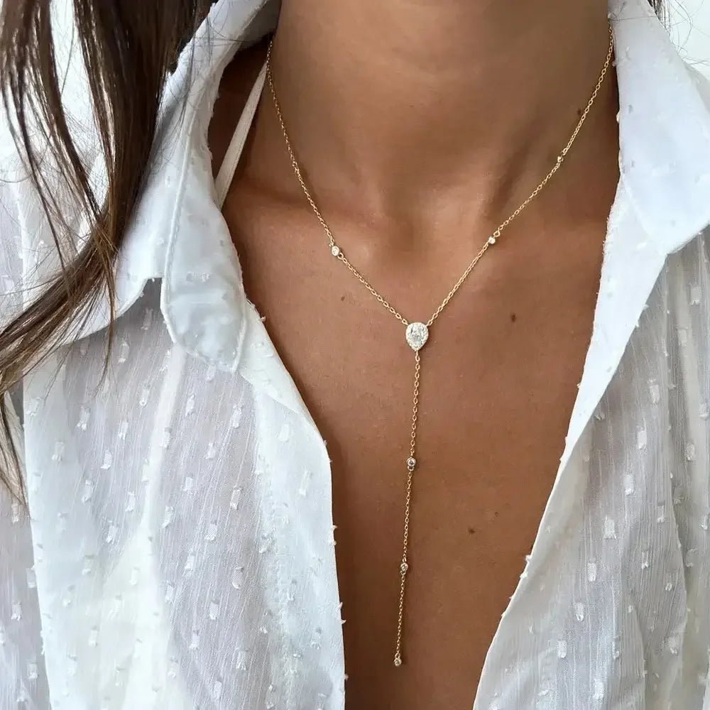 Emerald Green Teardrop Lariat Necklace Minimalist Y Drop Pendant for Women Gold white / United States