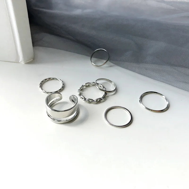 7pcs Jewelry Rings Hollow Round