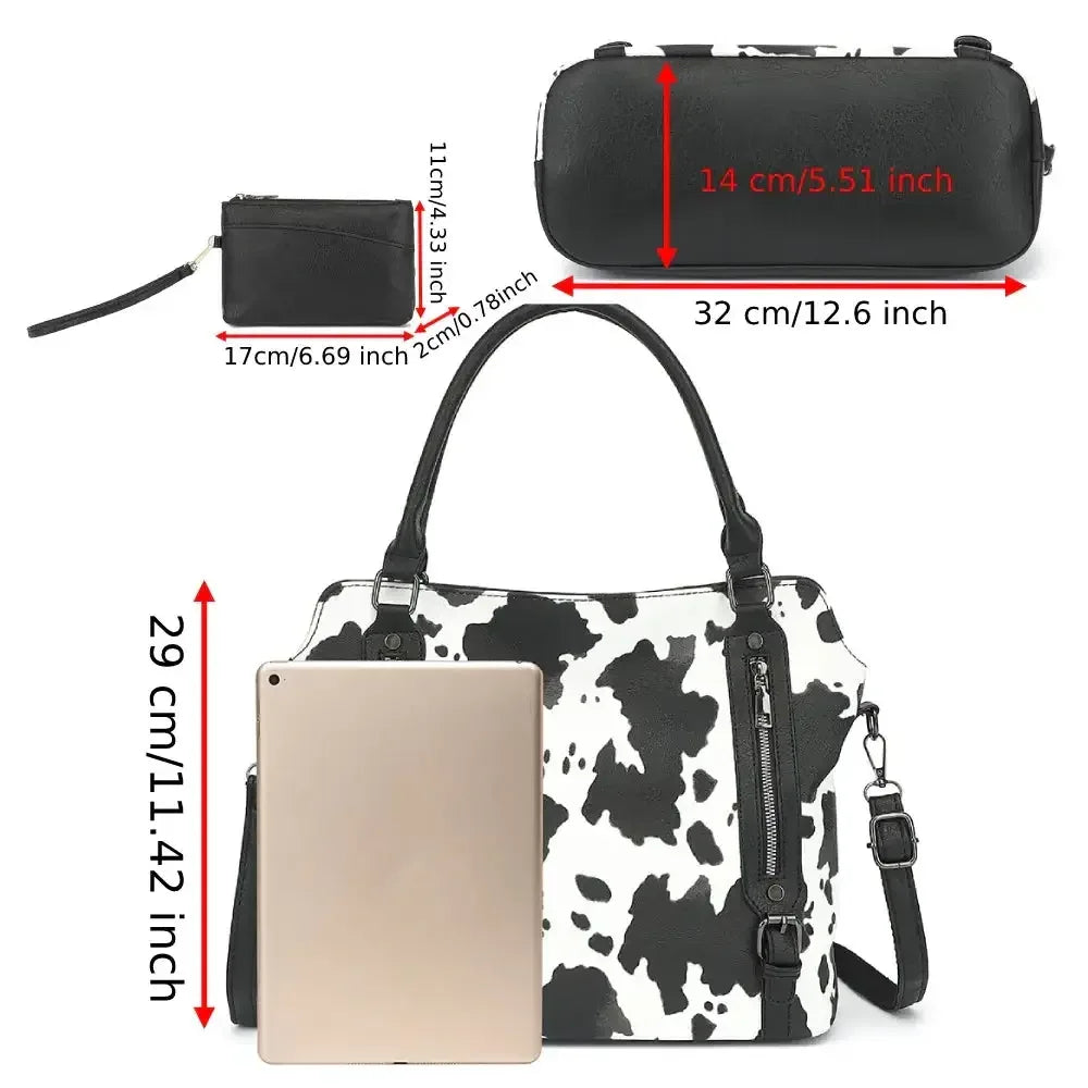 Handbags PU Leather Large Shoulder Bag, Cow Pattern Work Bags With Multi-Pockets Orange / (30cm<Max Length<50cm) / United States