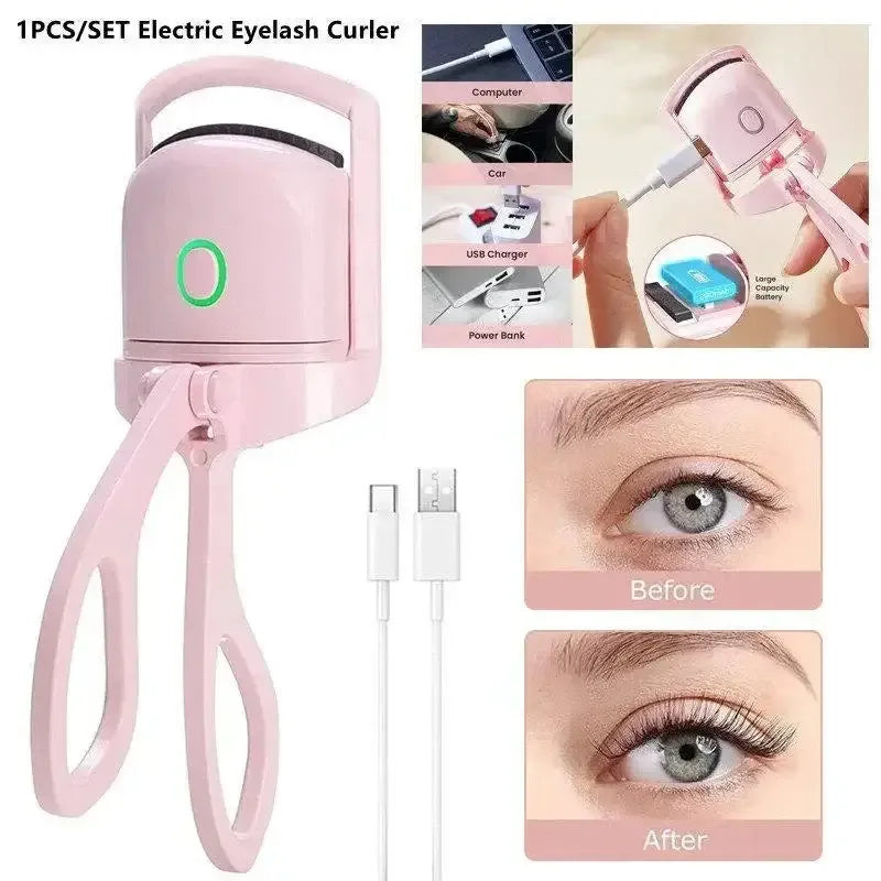 Shopminx 1PC Portable Electric Eyelash Curler Mini Rechargeable Heated Eyelash Curler Pink