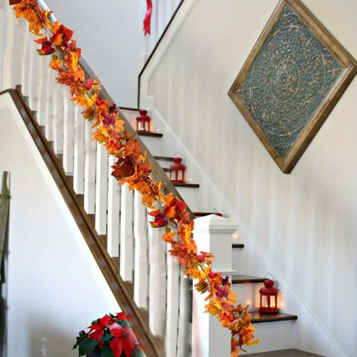 2Pcs Fall Garland Maple Leaf, 5.9ft Hanging Garland Thanksgiving Decor for Home