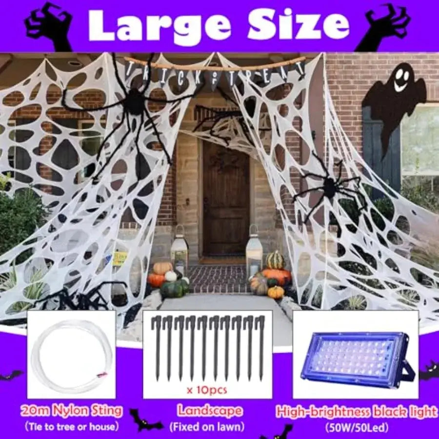 Glow-in-the-Dark Giant Spider Web with Blue Light
