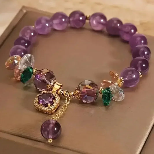 Natural Purple Crystal Bead Bracelet – Healing Stone Jewelry United States / Purple / 17cm