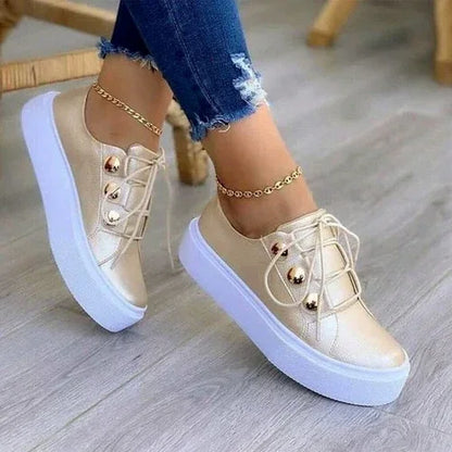 Light Breathable Female Running Shoes Casual Women Vulcanized Shoes Gold / 8.5